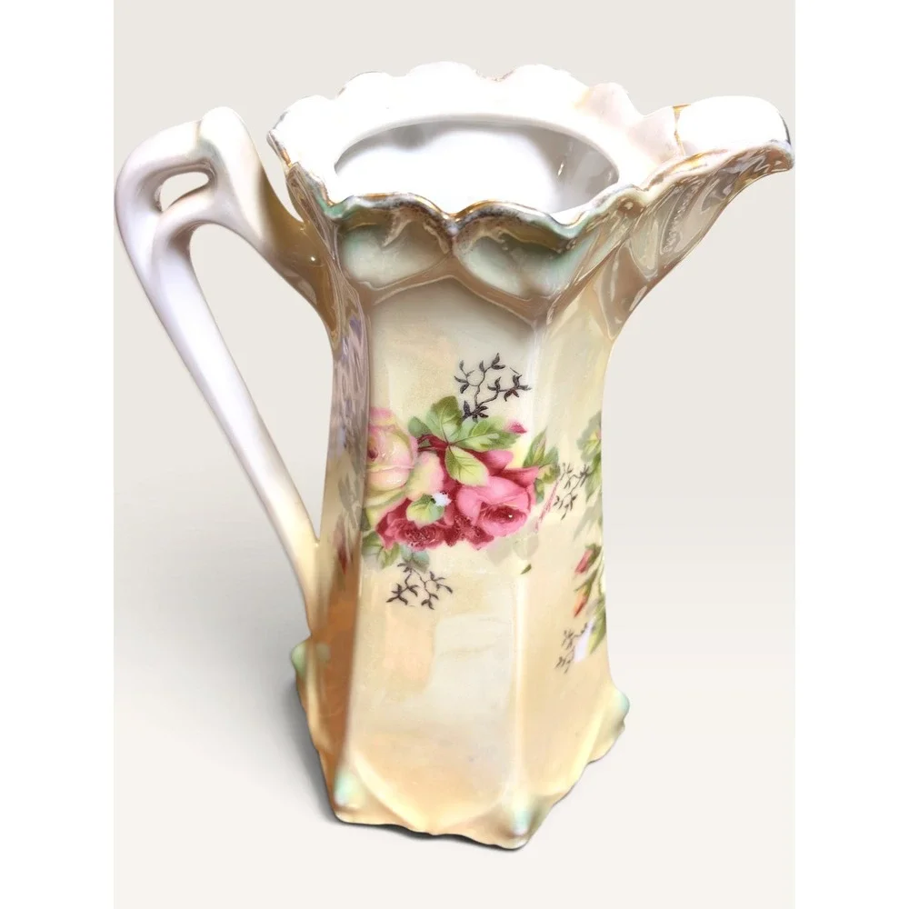 Antique Germany G Wiegand Pink Rose Luster Glaze Porcelain Chocolate Pot Teapot